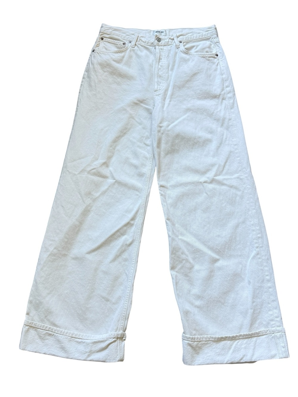 AGOLDE White Wide Leg Jeans Cropped Cuff Denim Pants 30x32 High Waist Coastal